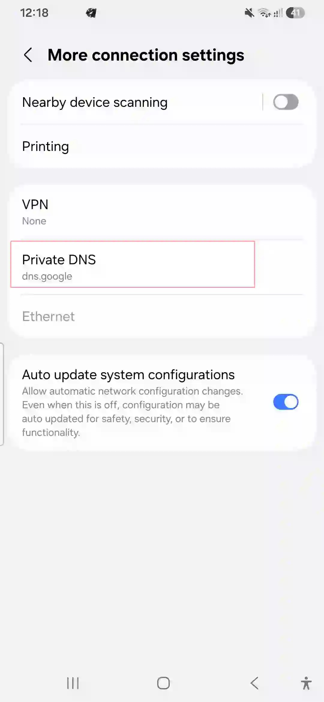 Selecting Private DNS provider hostname and typing