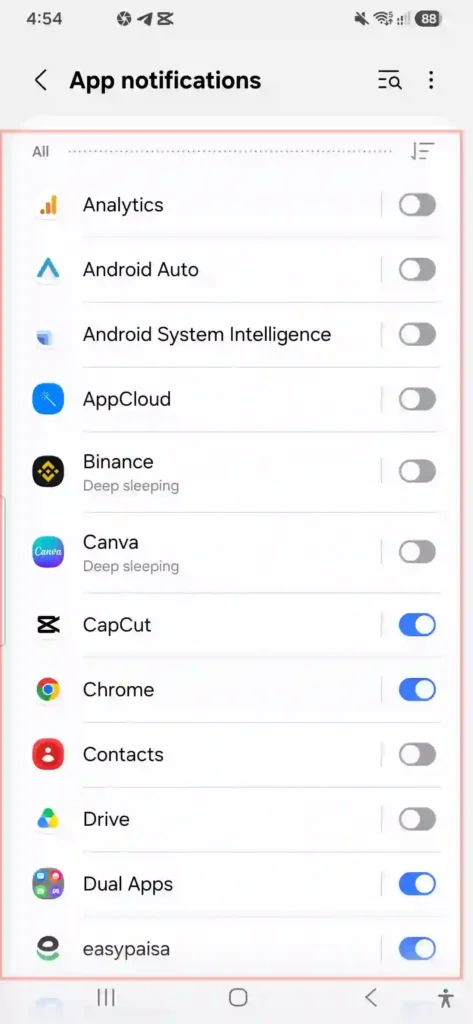 Managing and disabling individual App notifications on Samsung Galaxy A56