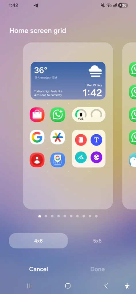 Samsung Galaxy A56 Home Screen Grid Settings