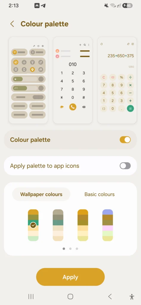 Samsung Galaxy A56 Material You Color Palette Settings