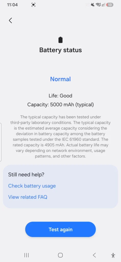 samsung galaxy a56 battery health diagnostic test samsung members screenshot