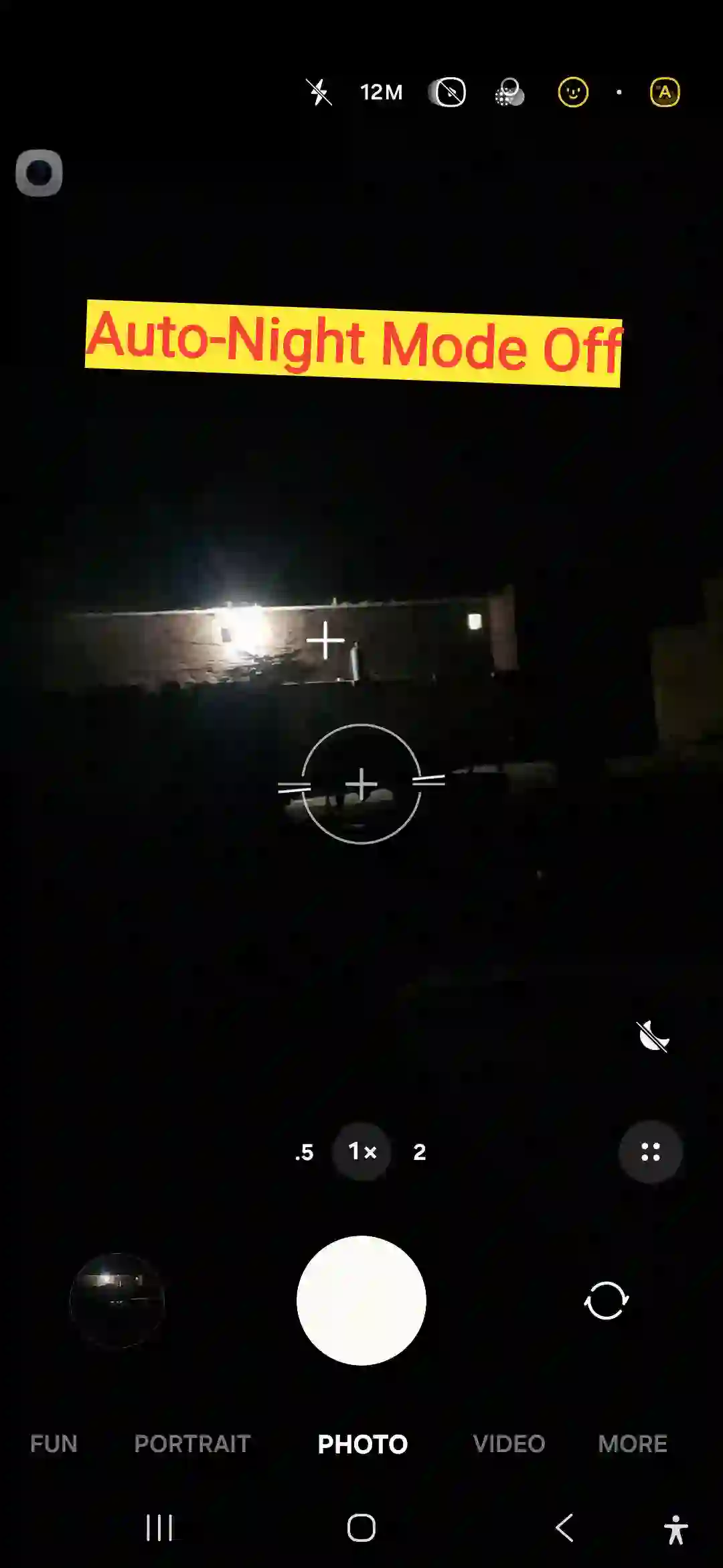 Samsung Galaxy A56 Night Mode auto trigger comparison showing off and active states