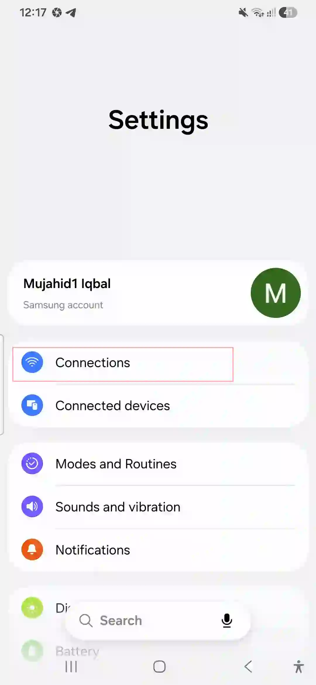 Opening Connections menu in Samsung Galaxy A56 Settings