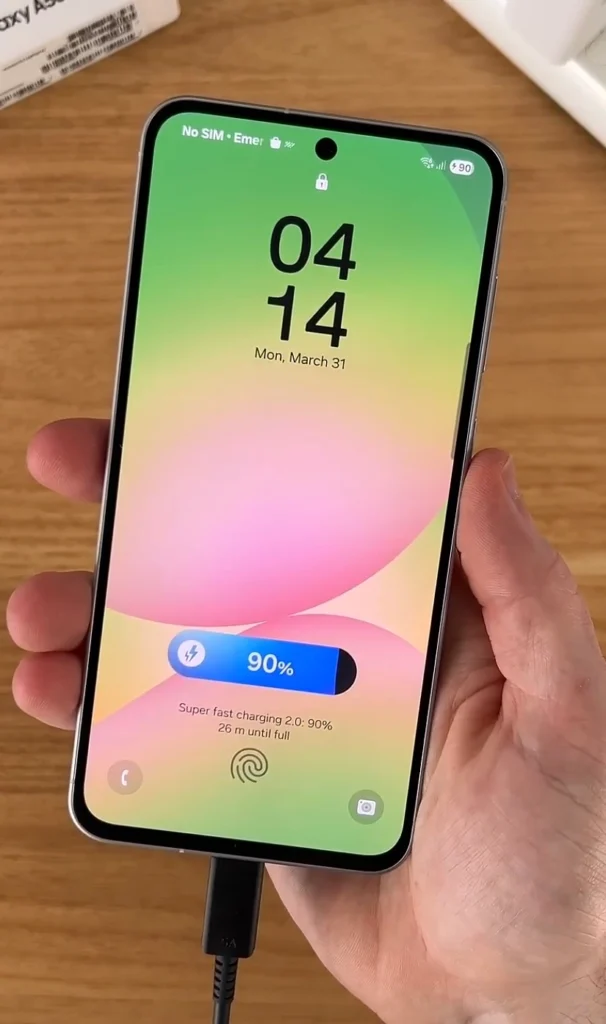 samsung galaxy a56 super fast charging 2.0 lock screen text