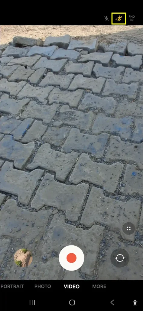 Galaxy A56 Super Steady stabilization icon enabled on viewfinder