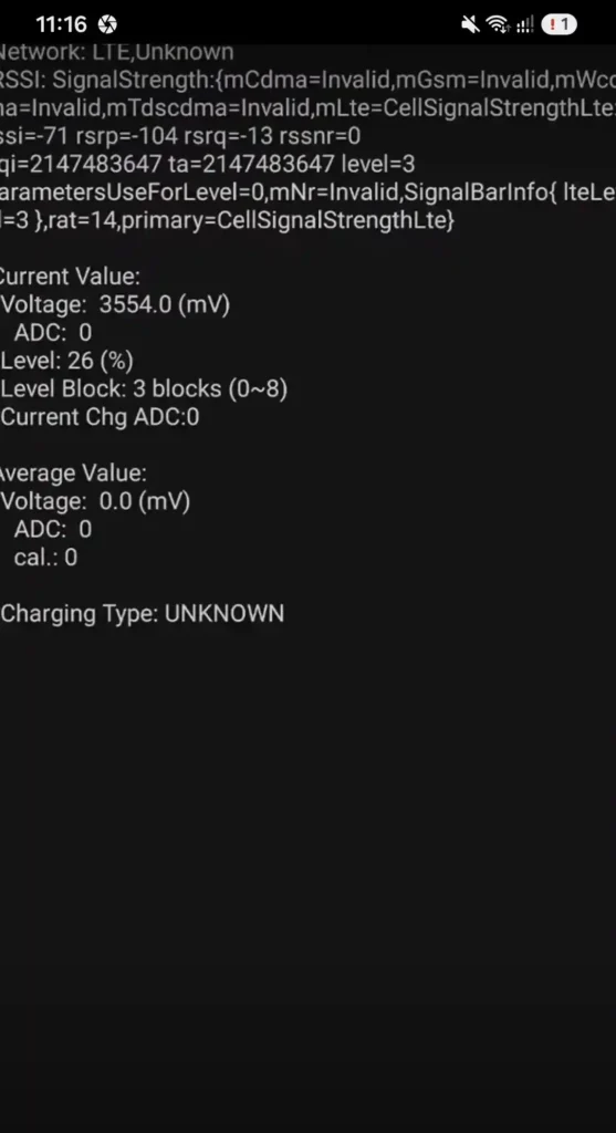 Samsung Galaxy A56 Battery Status Diagnostic Screen (*#0228#)