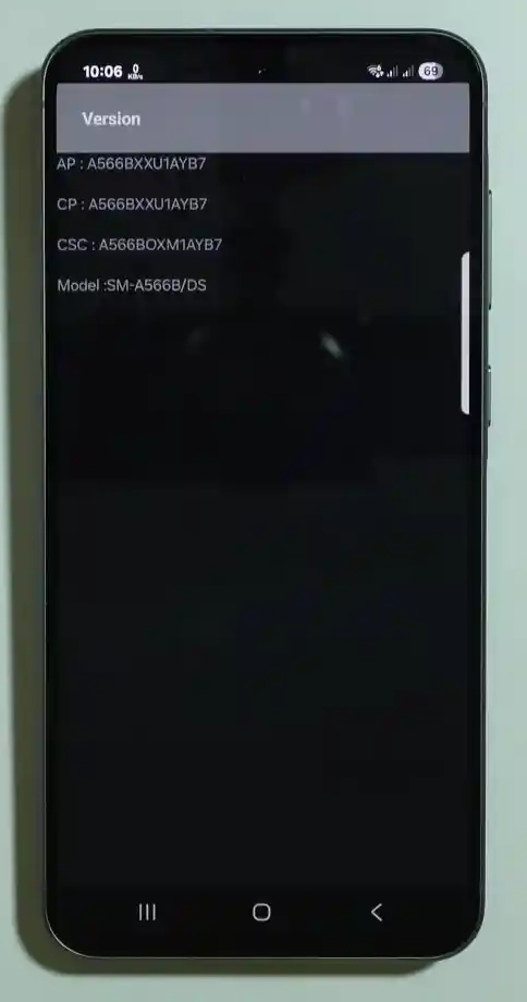 Samsung Galaxy A56 Firmware Version Info Screen (*#1234#)