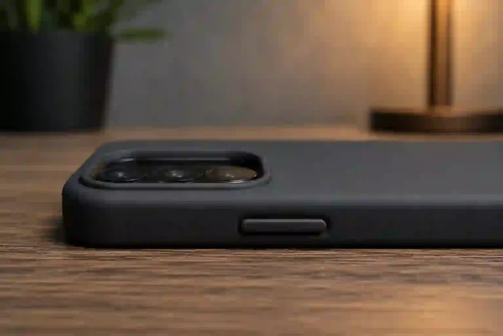 Matte black protective phone case with raised bezel protecting Samsung Galaxy A56 camera glass