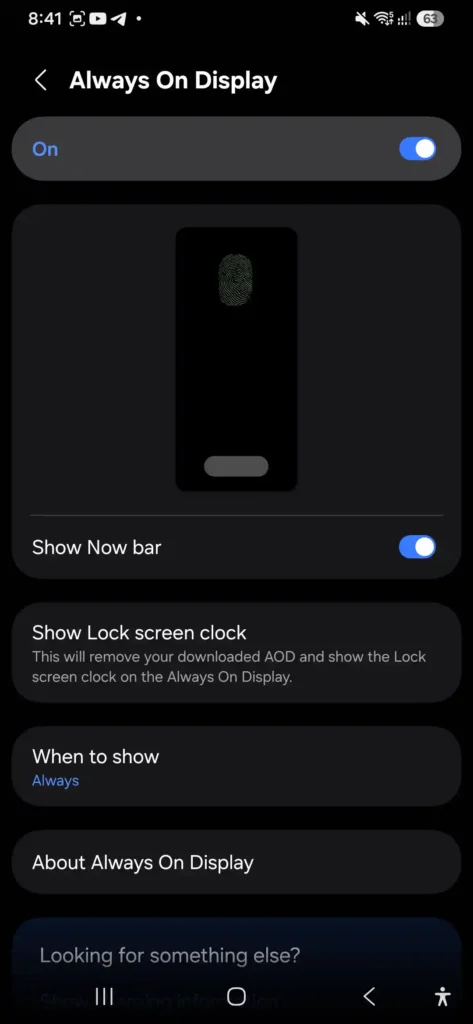 Samsung Galaxy A56 Always On Display settings menu showing display schedules