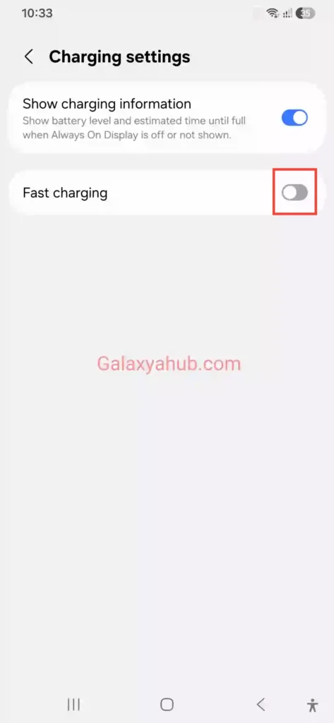 Disable fast charging in One UI battery settings to lower device temperature while plugged in.