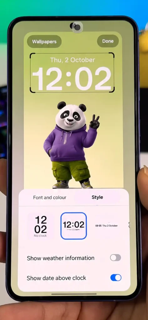Samsung Galaxy A56 lock screen clock style and font customization menu on One UI 8.5