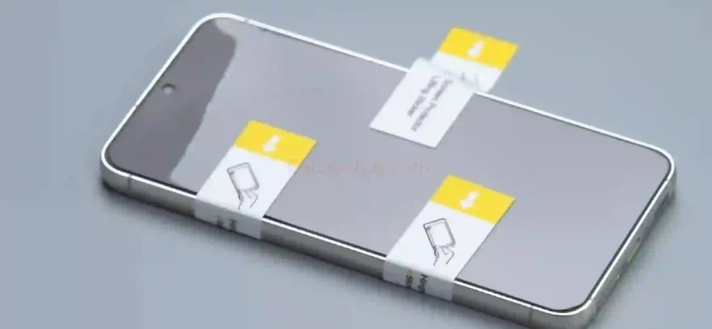 Samsung Galaxy A56 screen protector alignment process using guide stickers for perfect camera punch-hole positioning