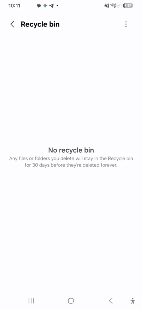 Empty the Recycle Bin in My Files or Gallery to free up space.