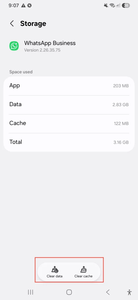 Clearing app cache on Samsung Galaxy A56 storage settings
