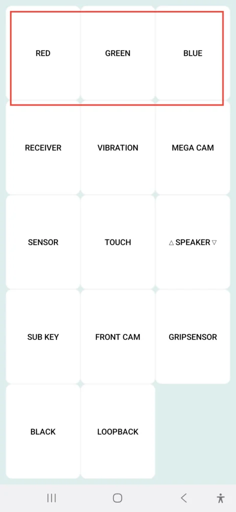 Samsung Galaxy A56 display hardware diagnostic test menu