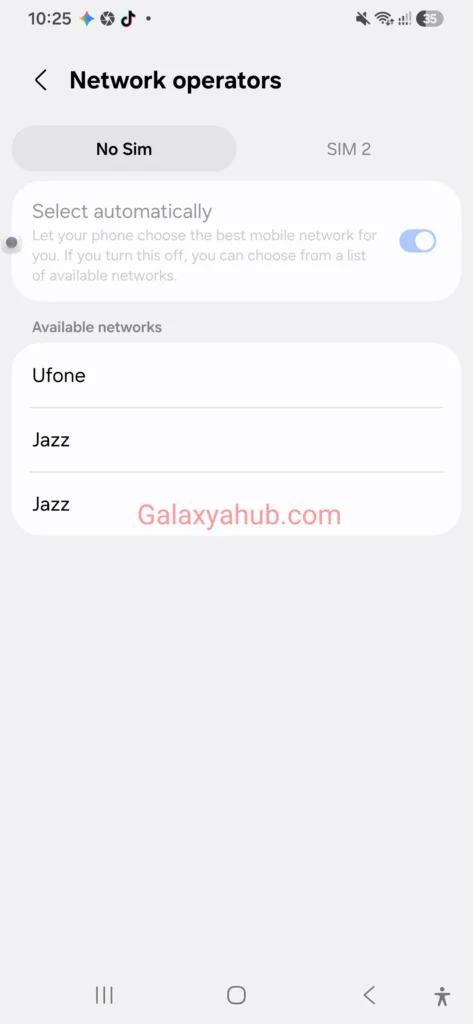 Manually selecting mobile network operator on Samsung Galaxy A56