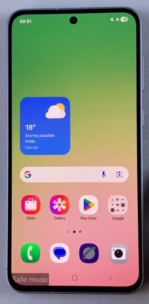 Samsung Galaxy A56 home screen booted in Safe Mode