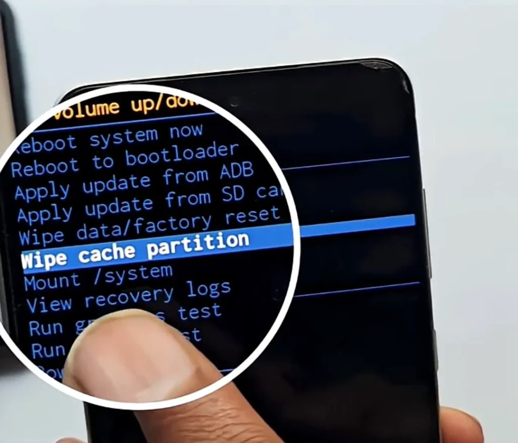Select Wipe cache partition in Samsung Galaxy A56 recovery mode